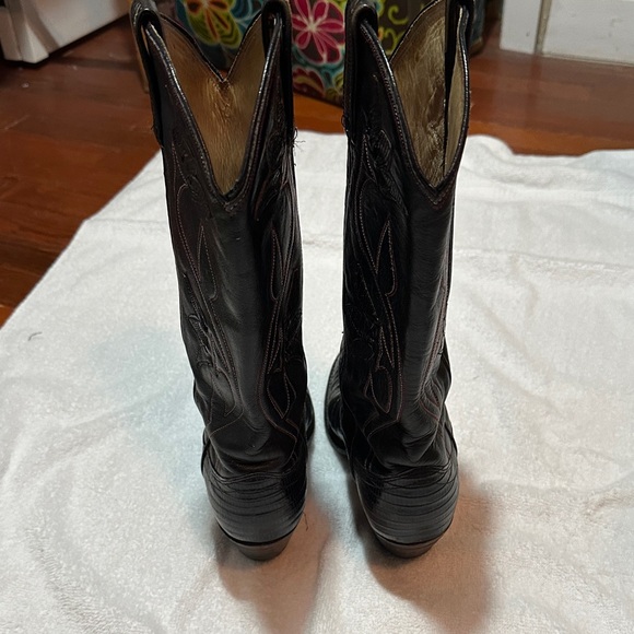 Dan Post Women Black Leather and Lizard Cowboy Boots - Picture 3 of 8